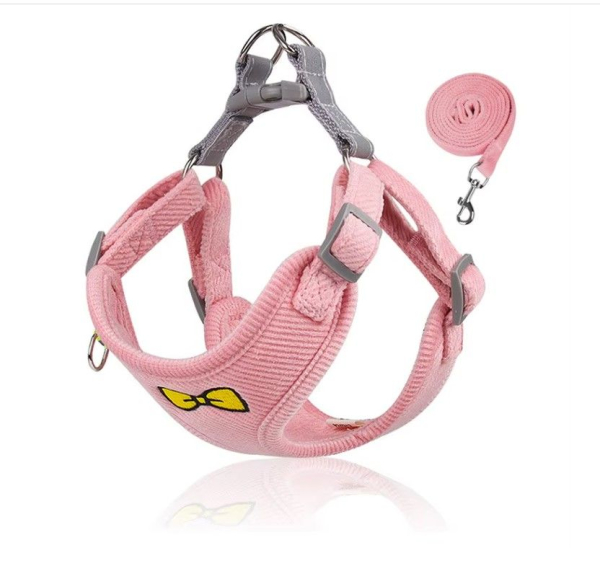 Weiches Plüsch-Hundegeschirr + Leine - Komfort - rosa