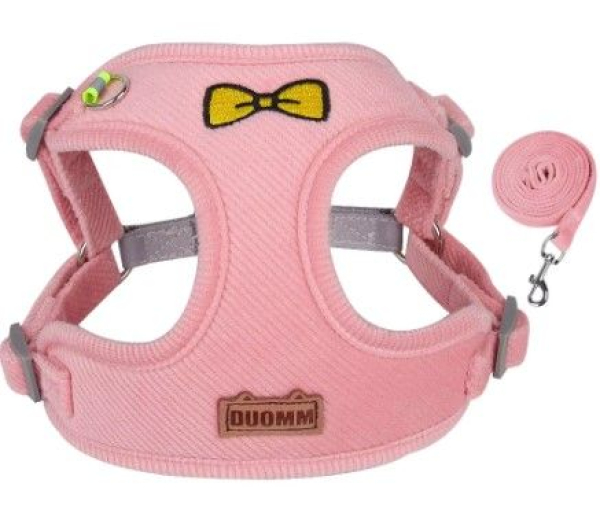 Weiches Plüsch-Hundegeschirr + Leine - Komfort - rosa