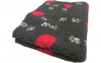 Vet Bed anthrazit mit roten Herzen + grauen Pfoten